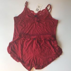 Ekouaer red Lingerie Sleepwear 2 piece Short set